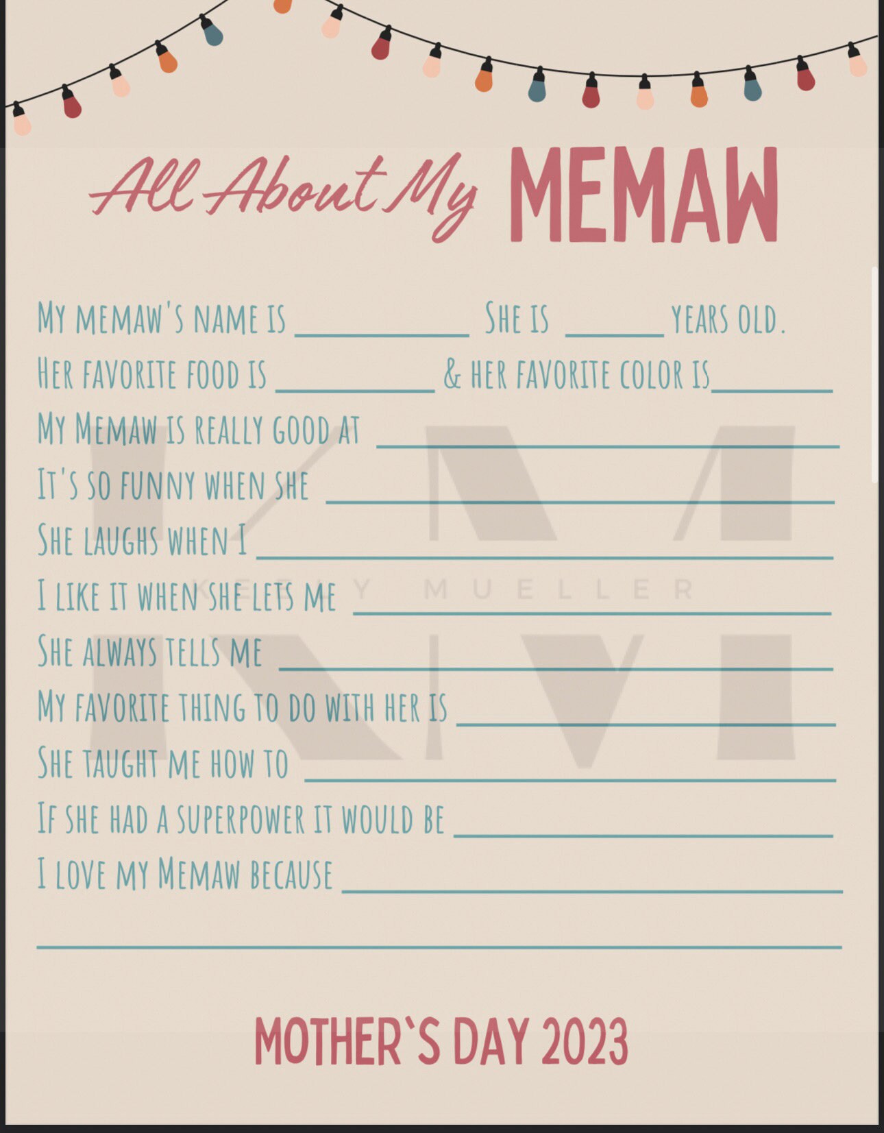 All About My Mom, Grandma, Aunt, Etc. PRINTABLE SHEET - Etsy