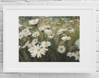 Daisy Flower Field-olieverfschilderij Art Print (digitale download)