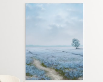 Nemophila-olieverfschilderij, Blue Flower Field Art Print (digitale download)