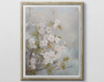 Witte kersenbloesemolieverfschilderijstijlafdruk (digitale download)