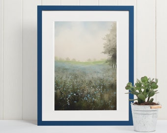 Blauwe bloemen olieverfschilderij, nemophila-bloemen (digitale download)