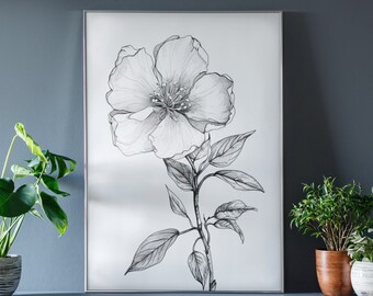 Quince Flower Sketch Art Print, Floral Line Drawing (Digital Download)