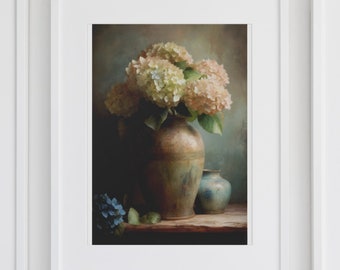 Hortensia bloemenstilleven, bloemenvaaskunst (digitale download)
