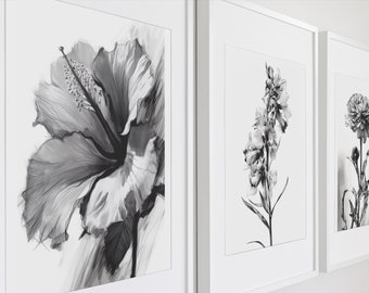 Printset hibiscus goudsbloem ridderspoor, bloemenschetskunst (digitale download)
