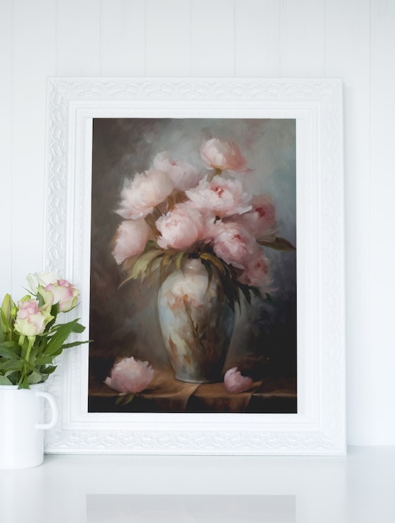 Pink Peony Floral Still Life Art Print, Botanical Decor (Digital Download)