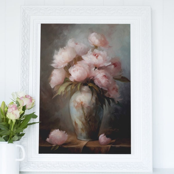 Peony Printable Pink, Peony Floral Wall Art, Vase with Flower Print, Peony Floral Still Life Painting, Peony Floral Botanical Decor