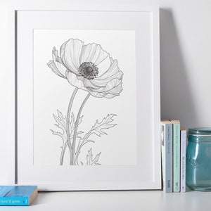 Anemone Druck, Blumen Wandkunst, Blumen Skizze Poster, Blumen Skizze Kunstdruck, Floral Line Art, Anemone Schwarz und Weiß Skizze, März Blume