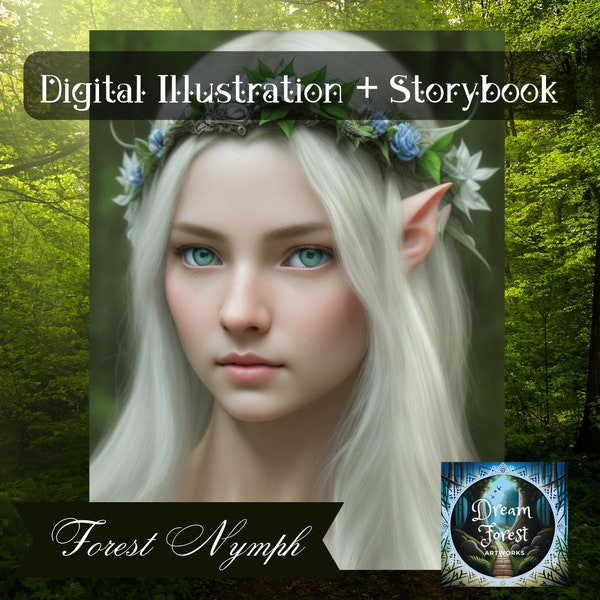 Fantasy Art | Nymph | High Quality Digital Download | PNG, PDF | Illustration + Storybook | Hyper realism | "Forest Nymph”