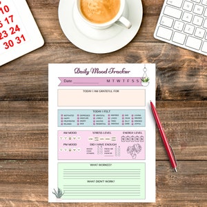 Mood Tracker | Digital Mood Tracker | Printable Mood Tracker | Daily Mood Tracker | Wellness Tracker | Mood Journal | Mood Tracker Printable
