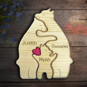 Wooden Bear Family Puzzle,Engraved Family Name Puzzle,Family Keepsake Gift,Gift for Parents,Family Home Decor,Animal Family,Gift for Kids