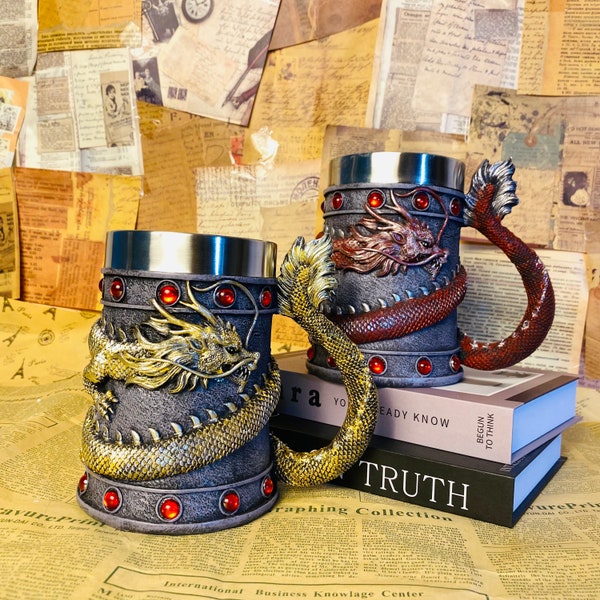 Tasses à motif de dragon, chopes à bière punk rétro, cadeaux pour petit ami, cadeaux de fête des pères, verres à whisky, tasses à café, tasses cool, cadeaux d'Halloween