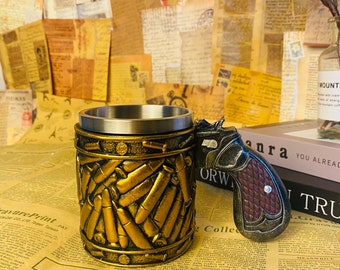 Pistol Grip Beer Mug: Stainless Steel Whiskey Glass