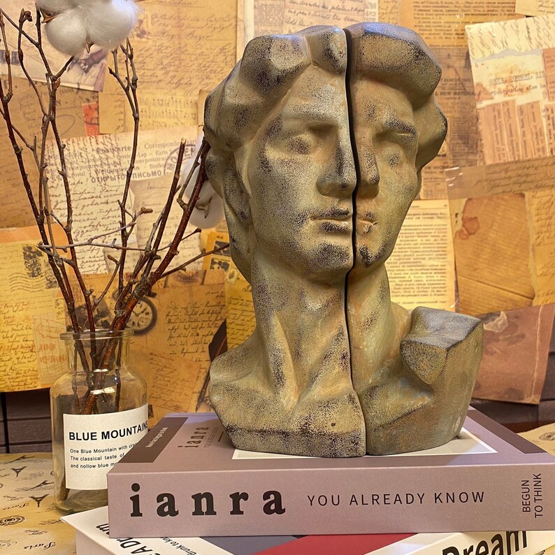 David Sculpture Bookends Vintage Bookends Unique Sculpture Etsy