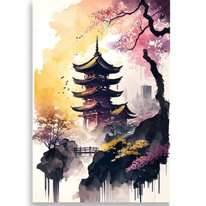 Japanese Temple Watercolor Style | Japanese Wall Art | Japanese Ancient Temple Poster | Wall decoration Japan temple poster