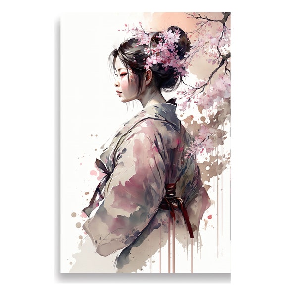 Japanse geisha in aquarelstijl | Wanddecoratie poster Japan | Japanse kunst aan de muur