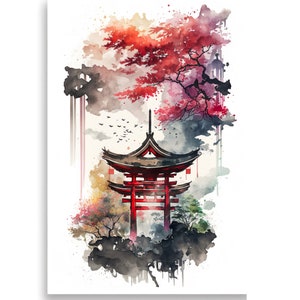 Japanese Temple Watercolor Style | Japanese Wall Art | Japanese Ancient Temple Poster | Wall decoration Japan temple poster