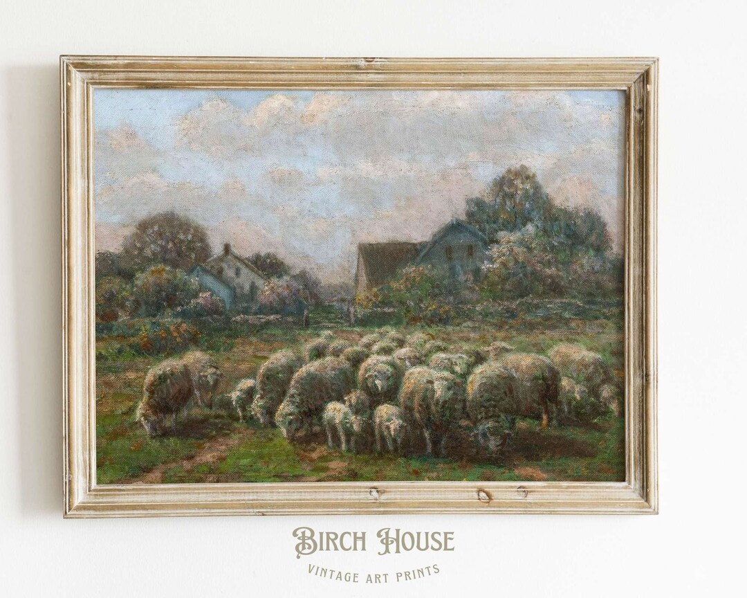 Vintage Farmhouse With Sheep and Lambs | Printable Wall Art | Instant ...