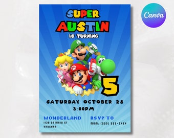 Mario Bros Invitation, Super Mario Birthday Invitation, Video Game, Super Brothers boy Invite, Kid Invite, Editable Template, Editable Canva