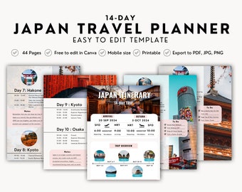 Sjabloon voor reisroutes voor Japan | Digitale download | Ultieme Japan-reisgids | Desktop, iPad, tablet | Bewerkbaar op Canva | Afdrukbaar