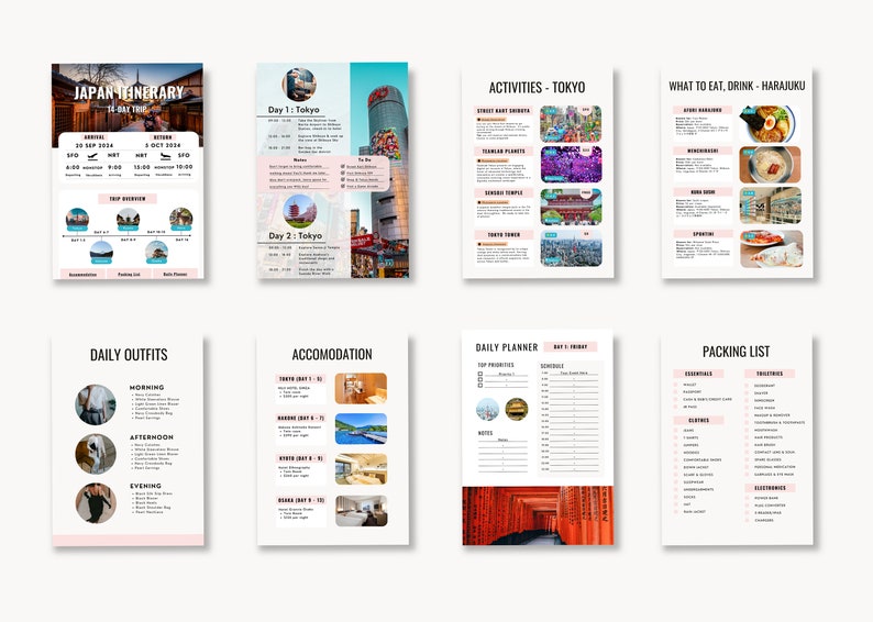 Japan Travel Itinerary Template Digital Download Ultimate Japan Travel Guide Desktop, Ipad, Tablet Editable on Canva Printable image 5