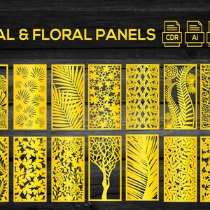 22 Panels collection, Floral Pattern, Tropical Pattern, Vector files, for laser cut, cnc, digital files CDR, dxf, eps, svg, ai.
