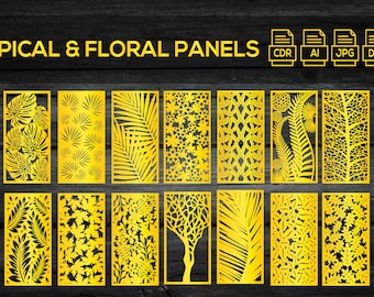 22 Panels collection, Floral Pattern, Tropical Pattern, Vector files, for laser cut, cnc, digital files CDR, dxf, eps, svg, ai.