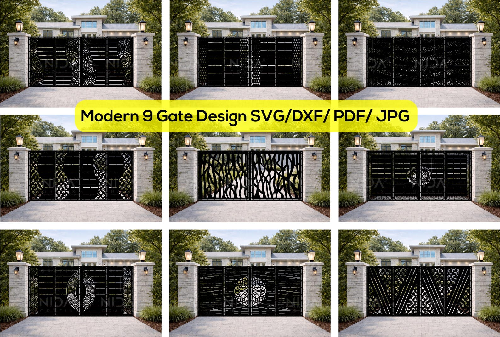 9 Modern Metal Gate Design Svg Dxf Pdf Jpg | Laser Cut Gate Panels ...