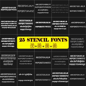 25 Stencil Font dxf cdr, ai,  eps Stencil Alphabet, Army Font, Stencil Font, Digital Download,