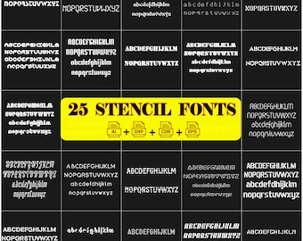 25 Stencil Font dxf cdr, ai,  eps Stencil Alphabet, Army Font, Stencil Font, Digital Download,
