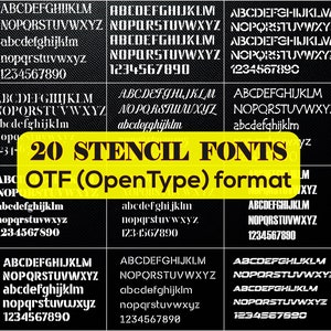 20 Stencil Font OTF (Open Type) format Developed by Microsoft and Adobe / Stencil Alphabet, Army Font, Stencil Font, Digital Download