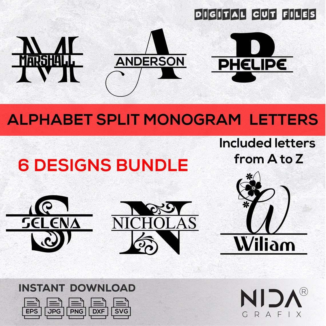 Split Monogram Alphabet SVG Bundle 156 Files DXF PNG Monogram Frame for ...