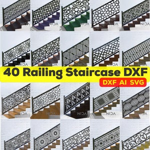 40 Decorative Stairs Railing Dxf Svg Ai, Privacy Screen, Stairs Railing DXF, Railing DXF, Railing Design, 40 Unique Designs