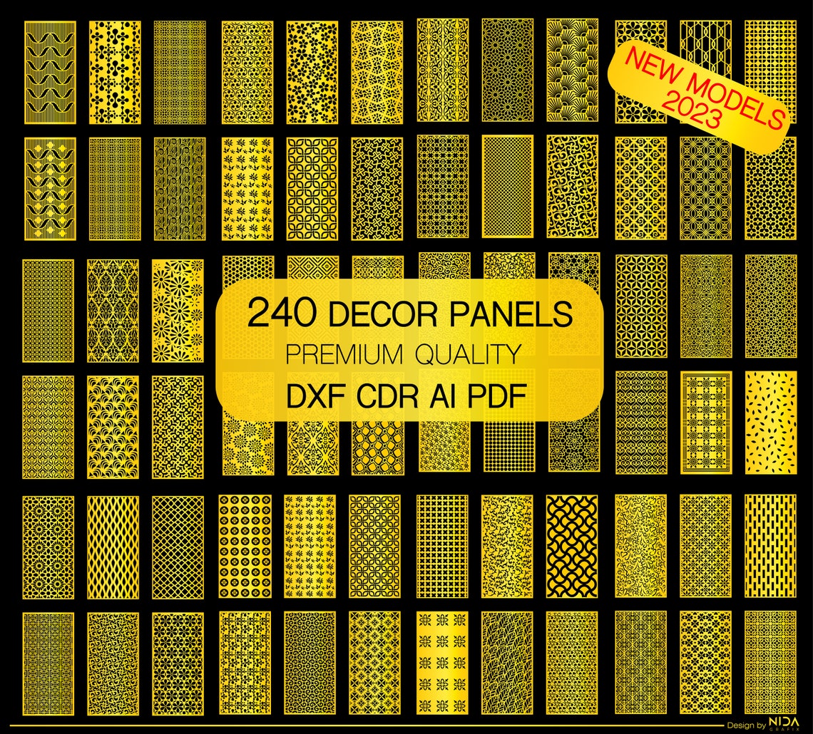 Dxf Shape Library Panel Collection 240 Cnc Files Panel Dxf Svg,lightburn Art Library for ...
