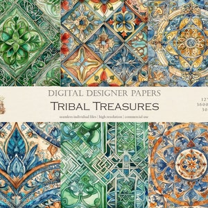 Tribal Treasures - High Quality Detailed Watercolor Digital Paper -instant download for commercial use