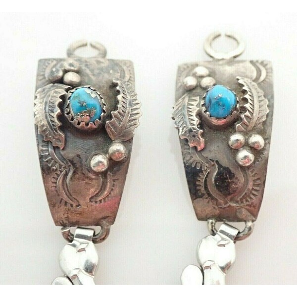 Navajo Signed Ella Lynch AT Morenci Turquoise Sterling Watch Band Lugs Ends