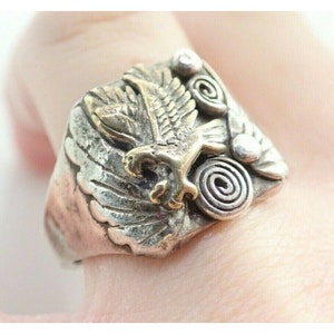 Vintage Eagle Biker Sterling Silver Band Ring Sz 12.25