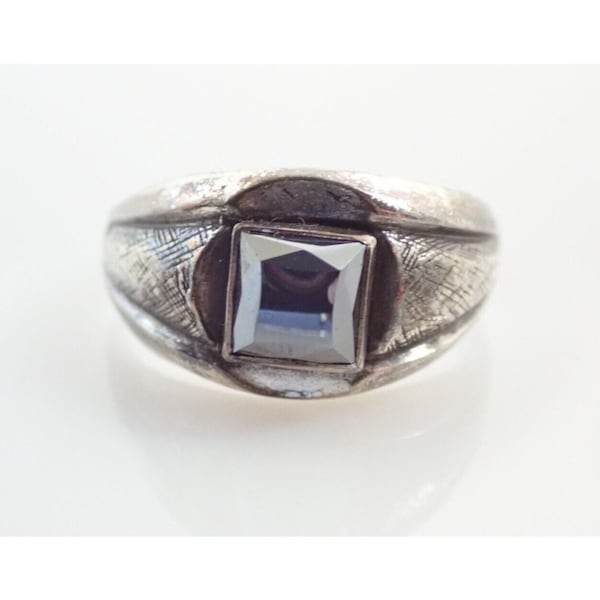 Vintage Navajo Signed Bell Trading Harvey Era Hematite Sterling Ring Sz 9.25