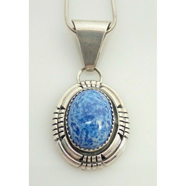 Vintage Navajo Ray Begay Signed Blue Stone Sterling Silver Pendant Necklace