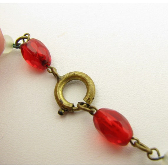 Vintage Art Deco Czech Filigree Red Glass Rhinest… - image 6