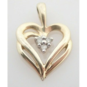 10k Solid Yellow Gold 3 Diamond Double Heart Necklace Pendant