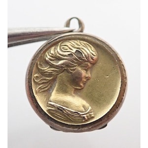 Antique Art Nouveau Gold Filled Repousse Lady Photo Locket Necklace Pendant