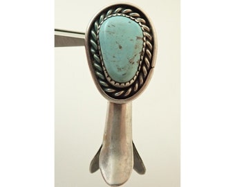 Vintage Navajo Turquoise Squash Blossom Sterling Silver 1 3/4" Necklace Pendant