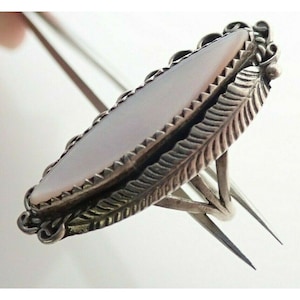 Vintage Navajo Pink Mother of Pearl MOP 1 1/2&quot; Sterling Silver Ring Sz 6