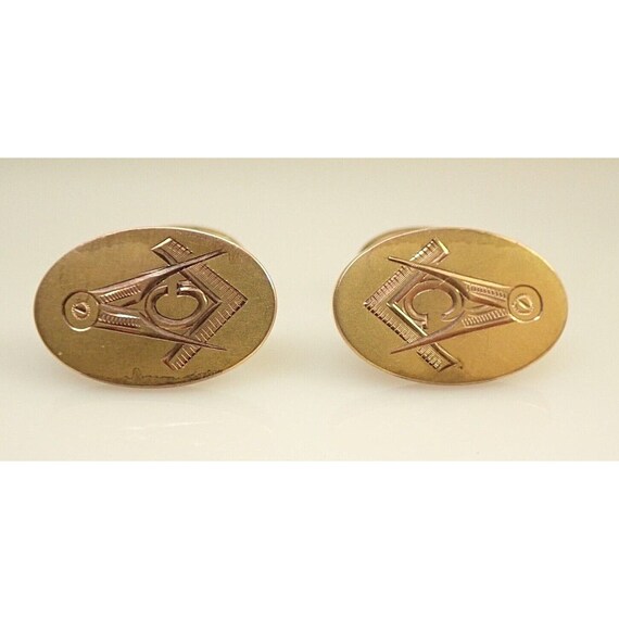 Antique Gold Filled Masonic Etched Mens Cufflinks Gem