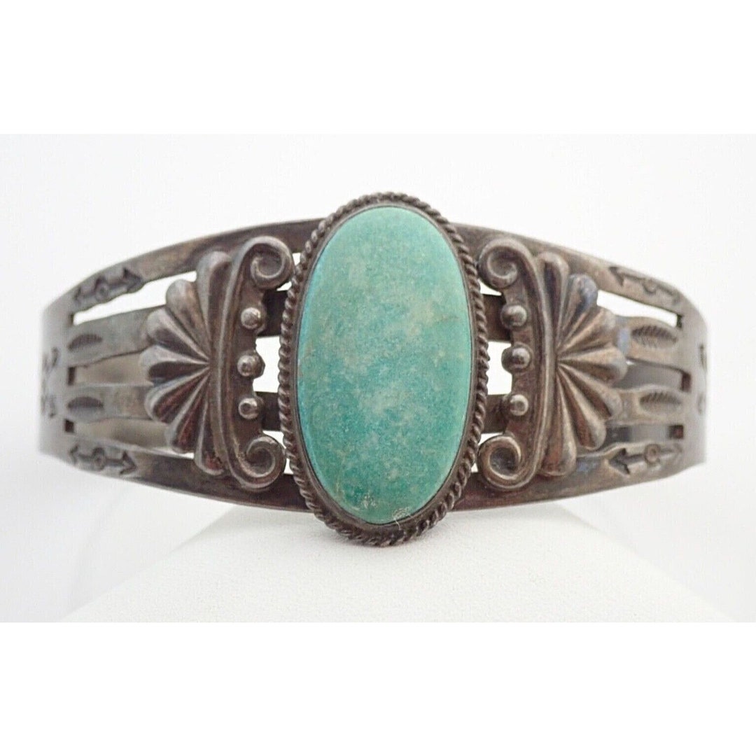 Vintage Navajo Old Pawn Fred Harvey Era Turquoise Arrows Sterling Cuff ...