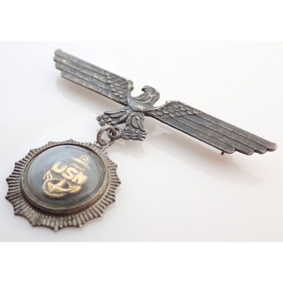 WWII Military USN NAVY Eagle Sterling Silver Swee… - image 3