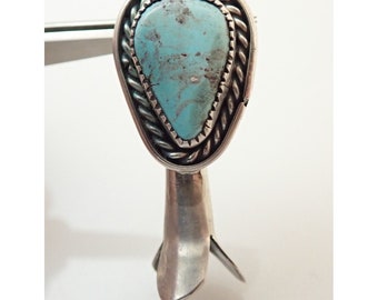 Vintage Navajo Turquoise Squash Blossom Sterling Silver 1 7/8" Necklace Pendant