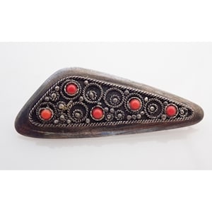 Vintage Jerusalem Israel Coral Sterling Silver Brooch Pin Necklace Pendant