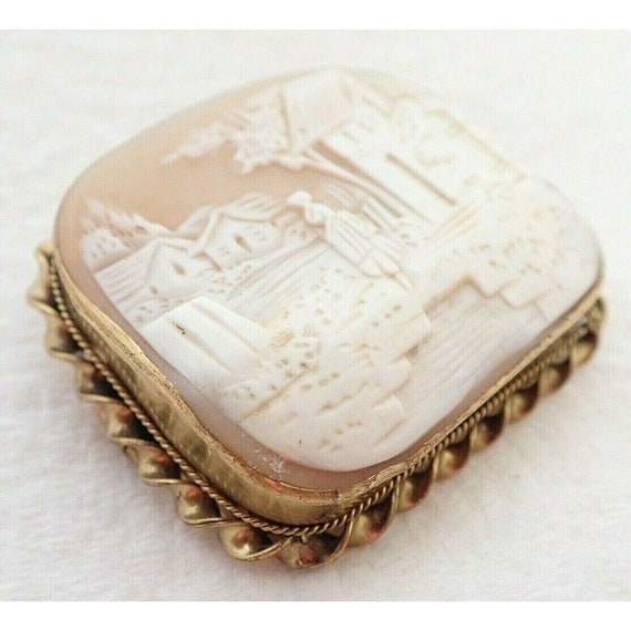 Antique Victorian 10k Solid Gold Carved Scene Cam… - image 2