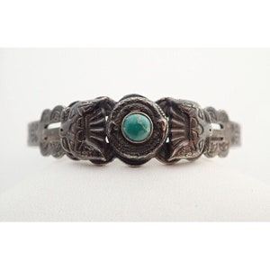 Navajo Fred Harvey Era Green Turquoise Snake Thunderbird Sterling Cuff Bracelet